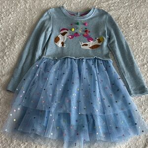 Mini Boden girls size 8-9 blue sweatshirt dress party guinea pigs holiday cute